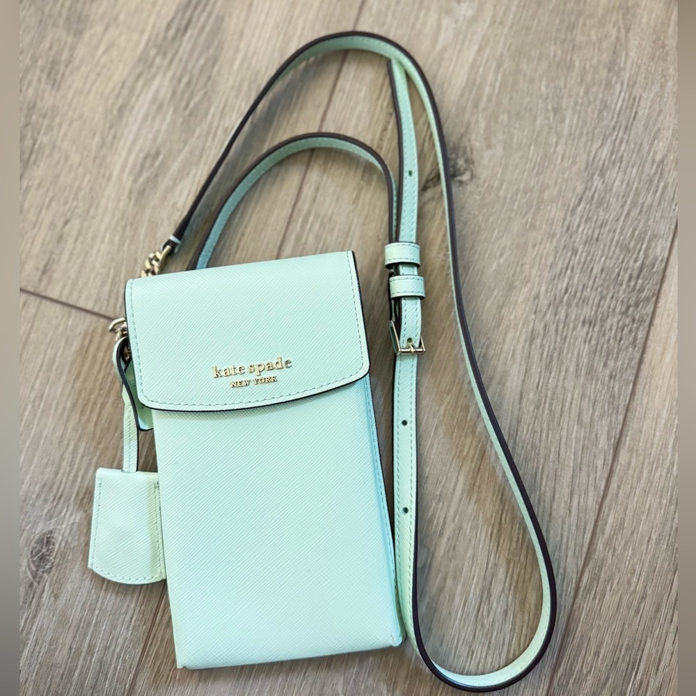 kate spade mint green Saffiano Leather Crossbody Phone Bag